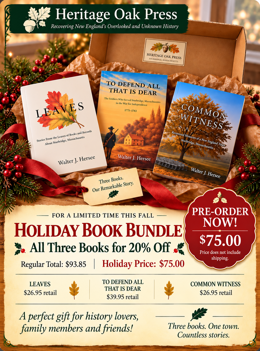 Holiday Book Bundle featuring all three Heritage Oak Press books, offered at a special pre-order price